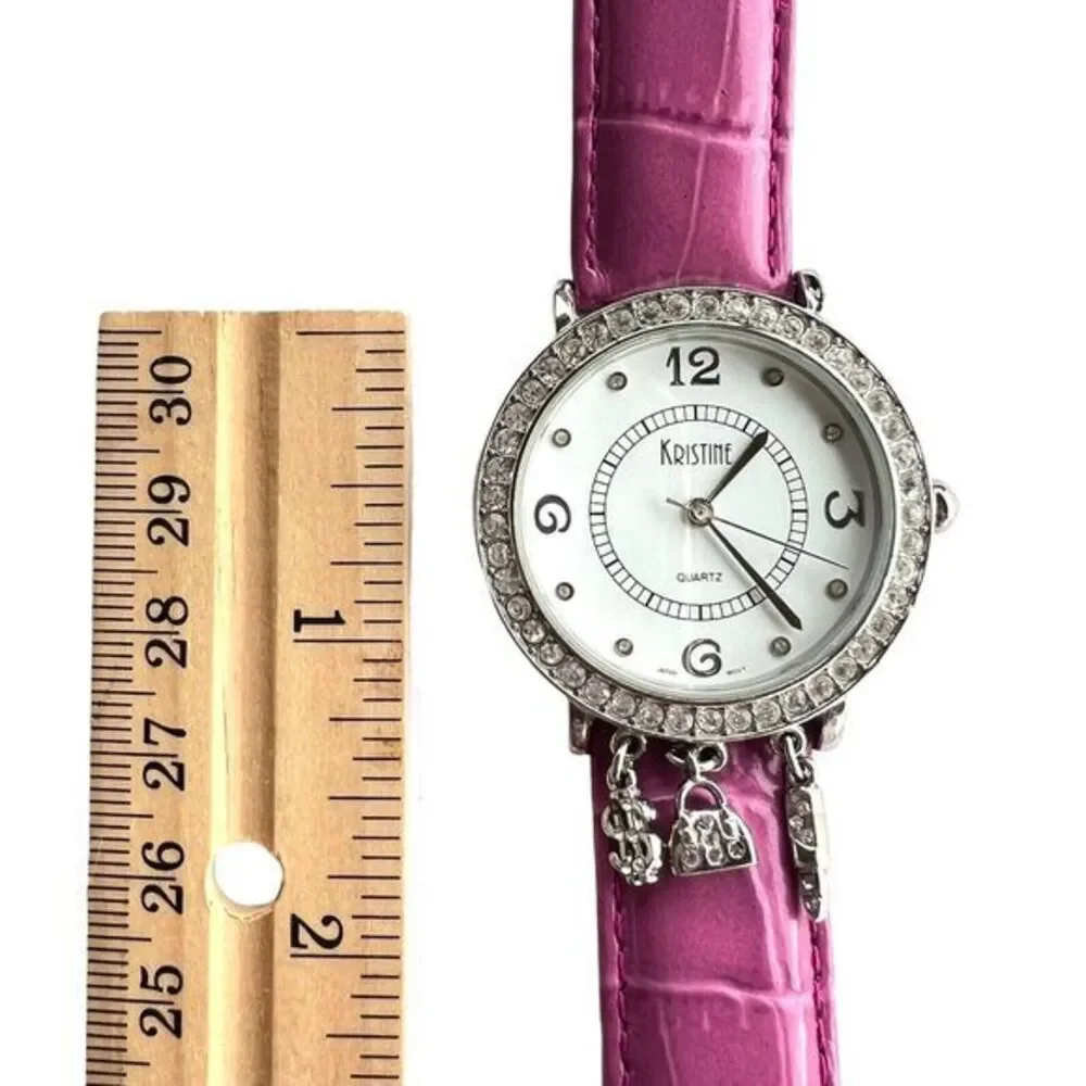 Kristine Womens Quartz Wrist Watch Rhinestone/Charms Pink Japan‎ Movement 8 in